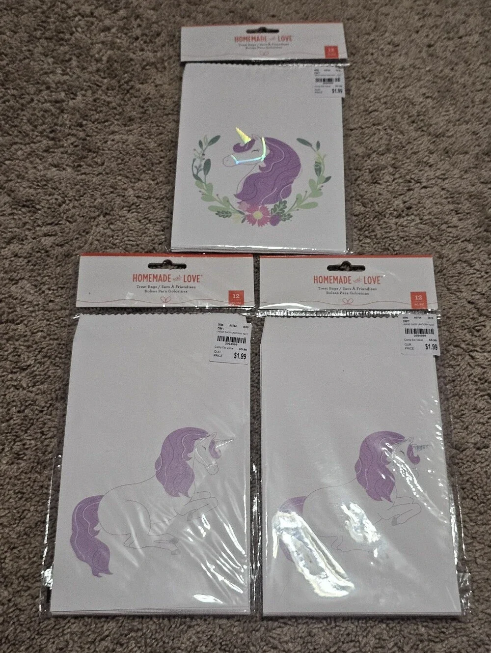 New! Unicorn Party Favor Gift Treat Bags - Bundle of 3 Packs with 12 Each